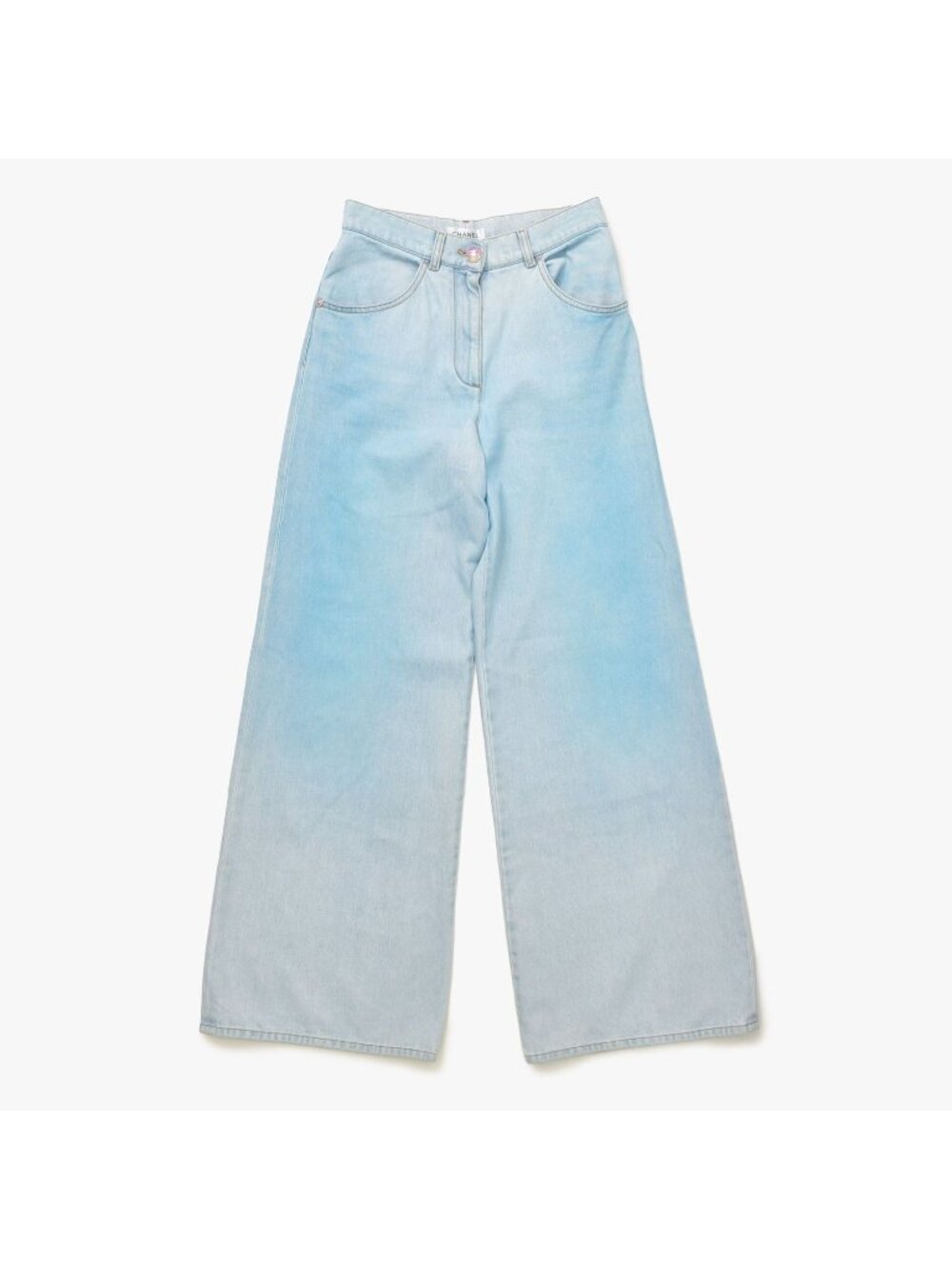 Chanel Cruise Collection Wide Denim Pants CC Logo Indigo Blue